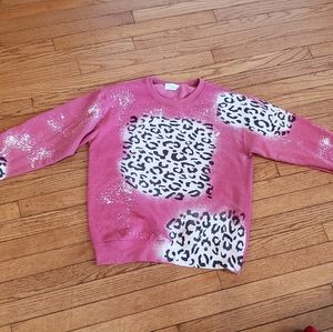 Red Bleach Splattered Leopard Print Crew Neck Sweatshirt **GENTLY USED** - Small